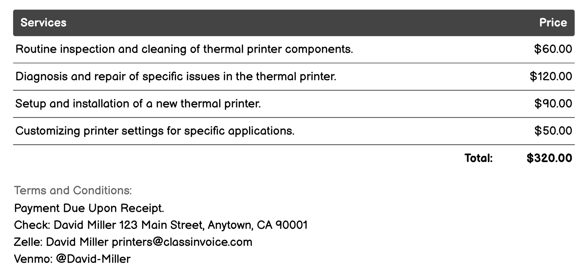 Thermal Printer Invoice Example