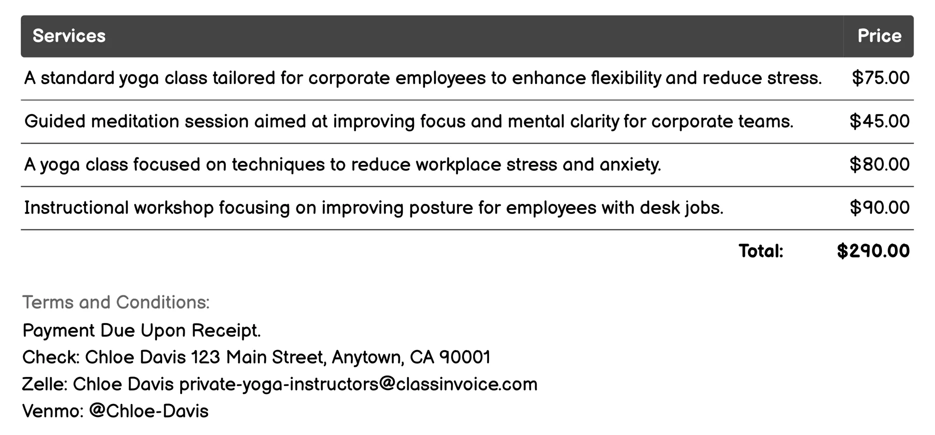 Corporate Wellness Programs Invoice Example