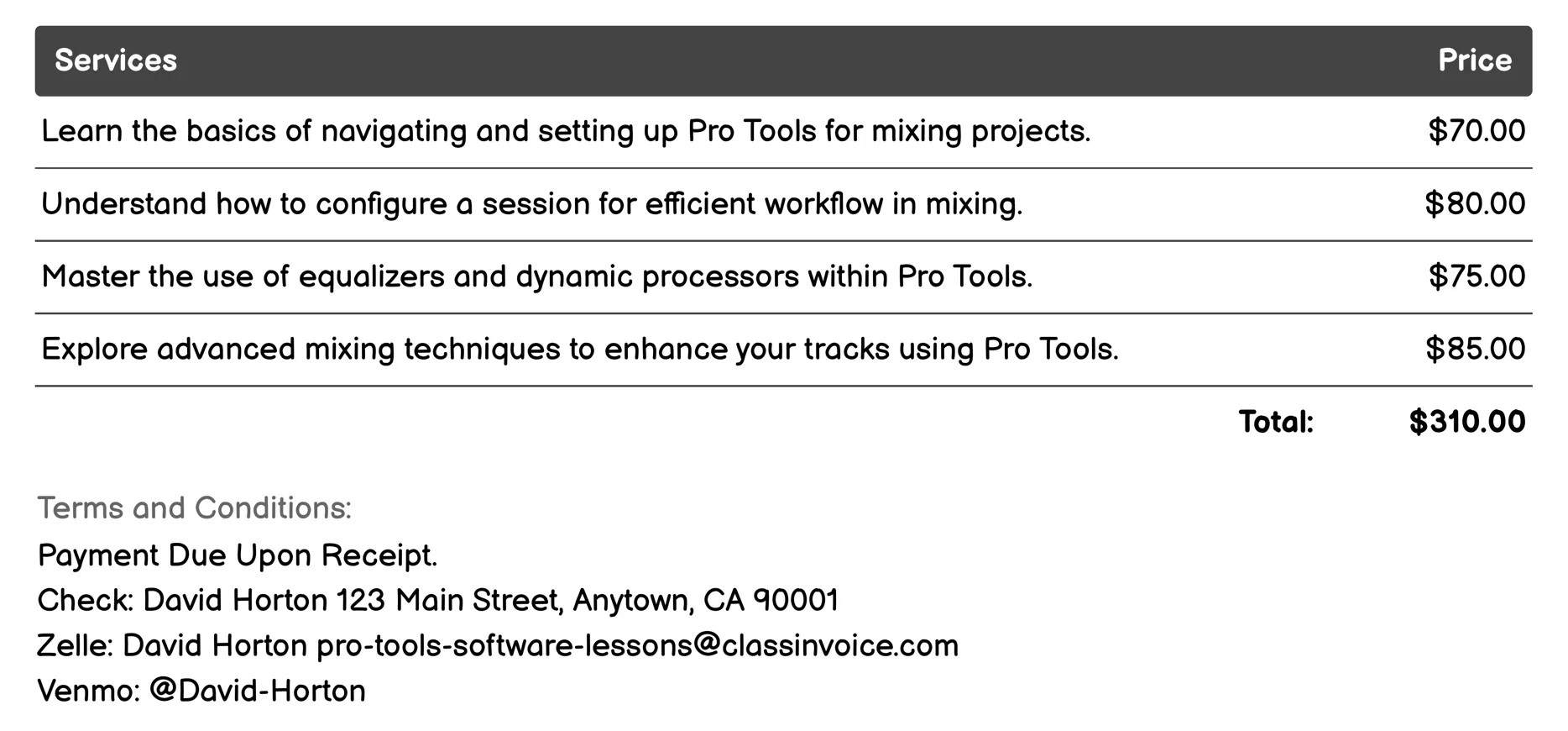 Mixing Essentials Invoice Example