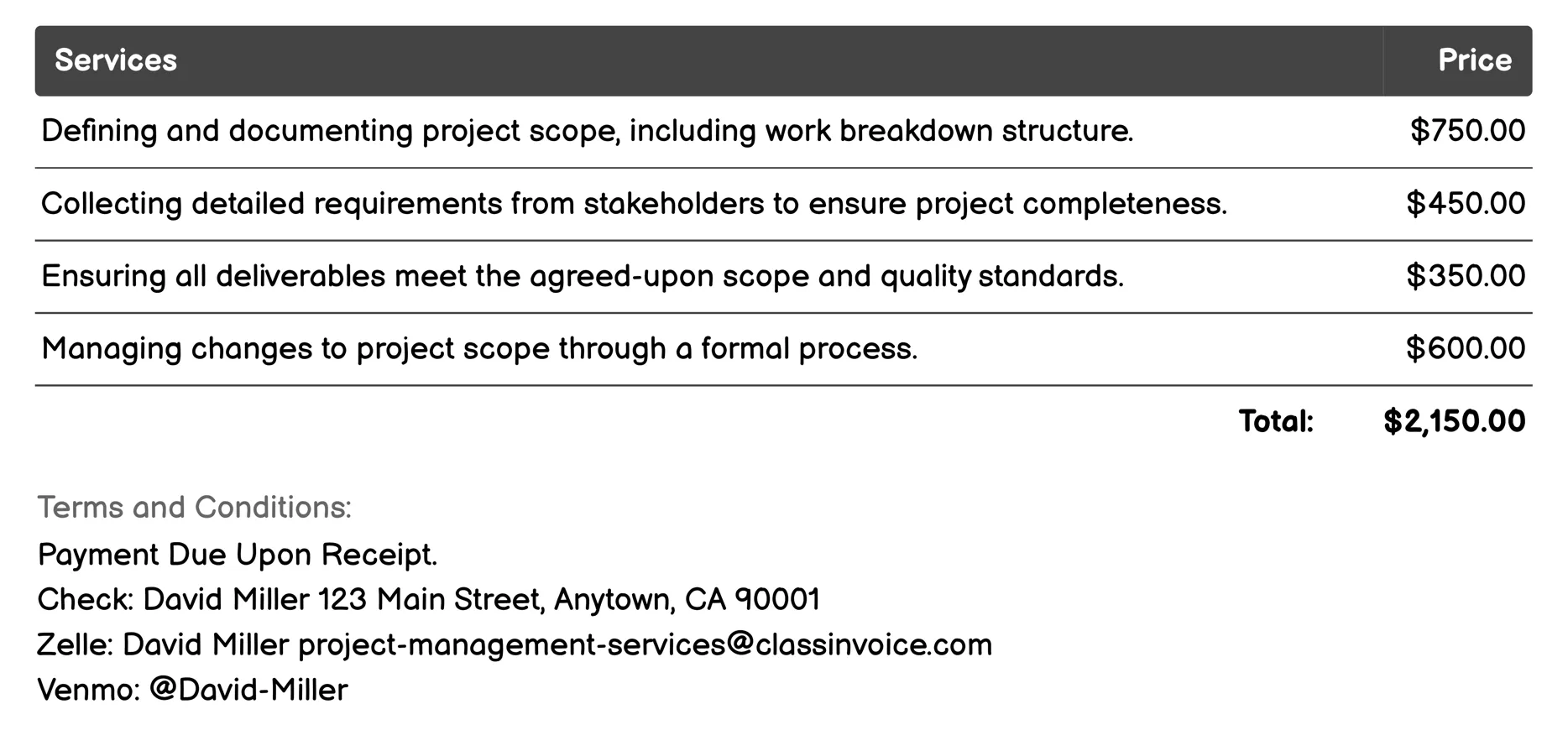 Scope Management Invoice Example