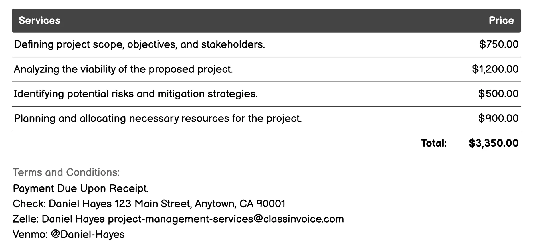Strategic Planning Invoice Example