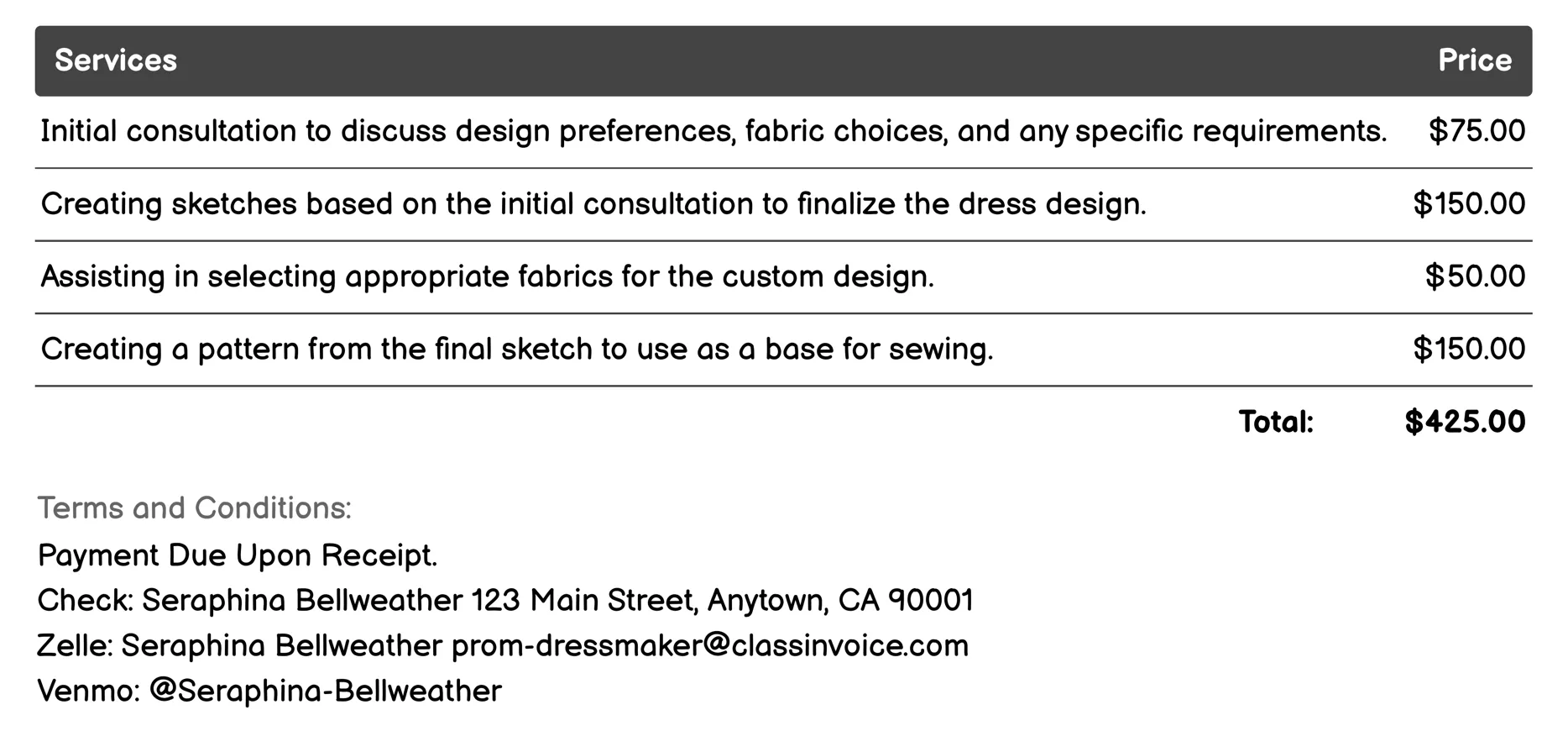 Custom Design Invoice Example