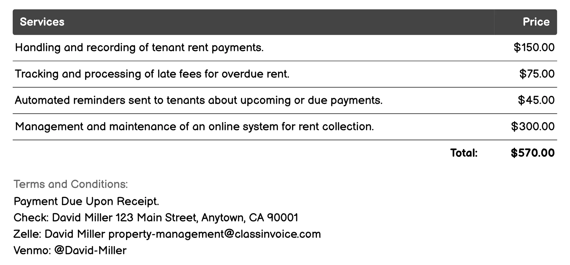 Rent Collection Services Invoice Example