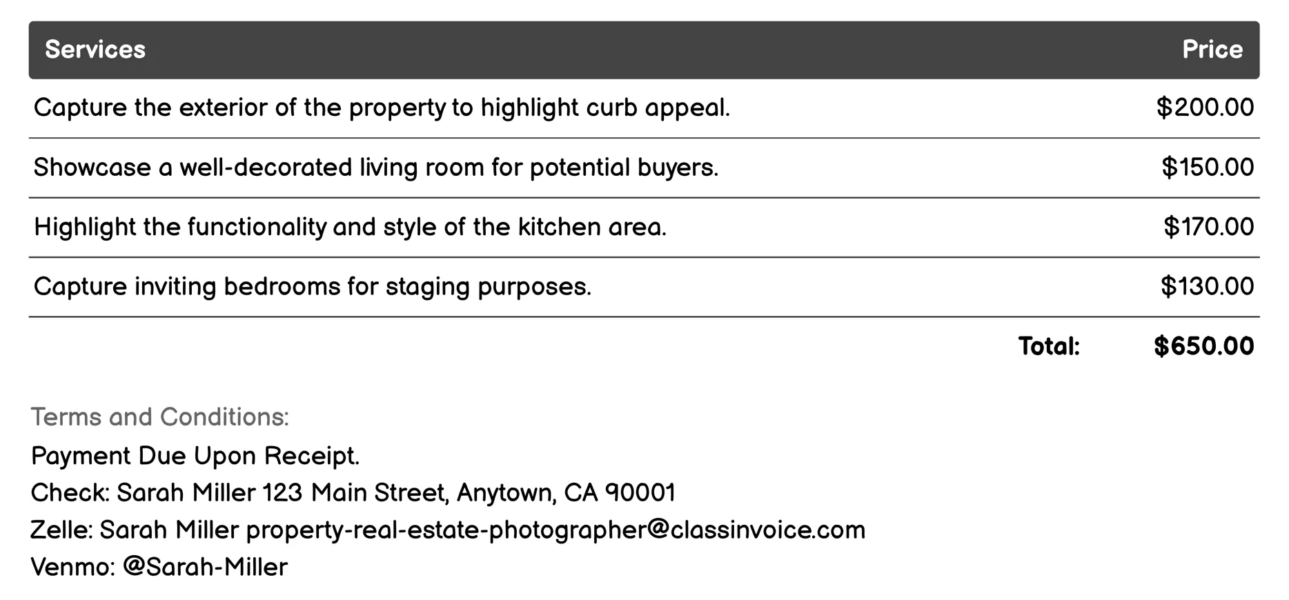Staging Photography Invoice Example