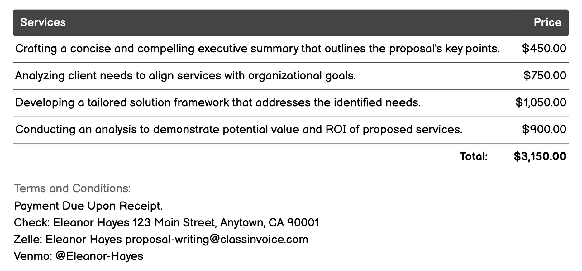 Consulting Services Proposal Invoice Example