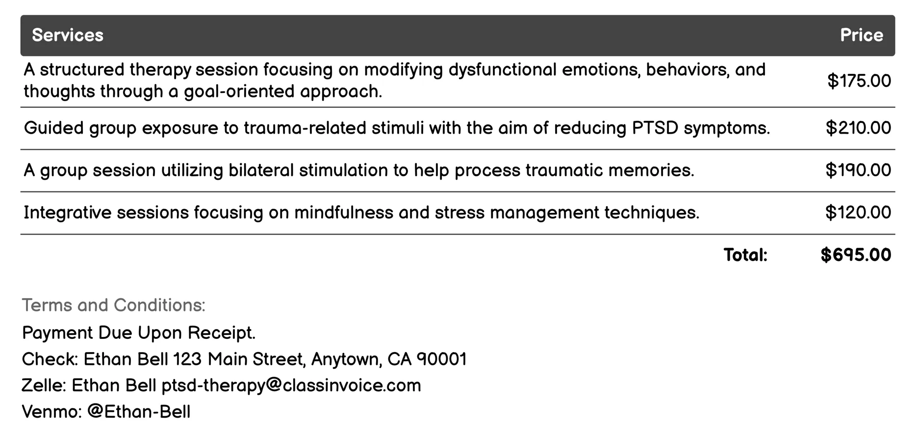 Group Therapy Invoice Example