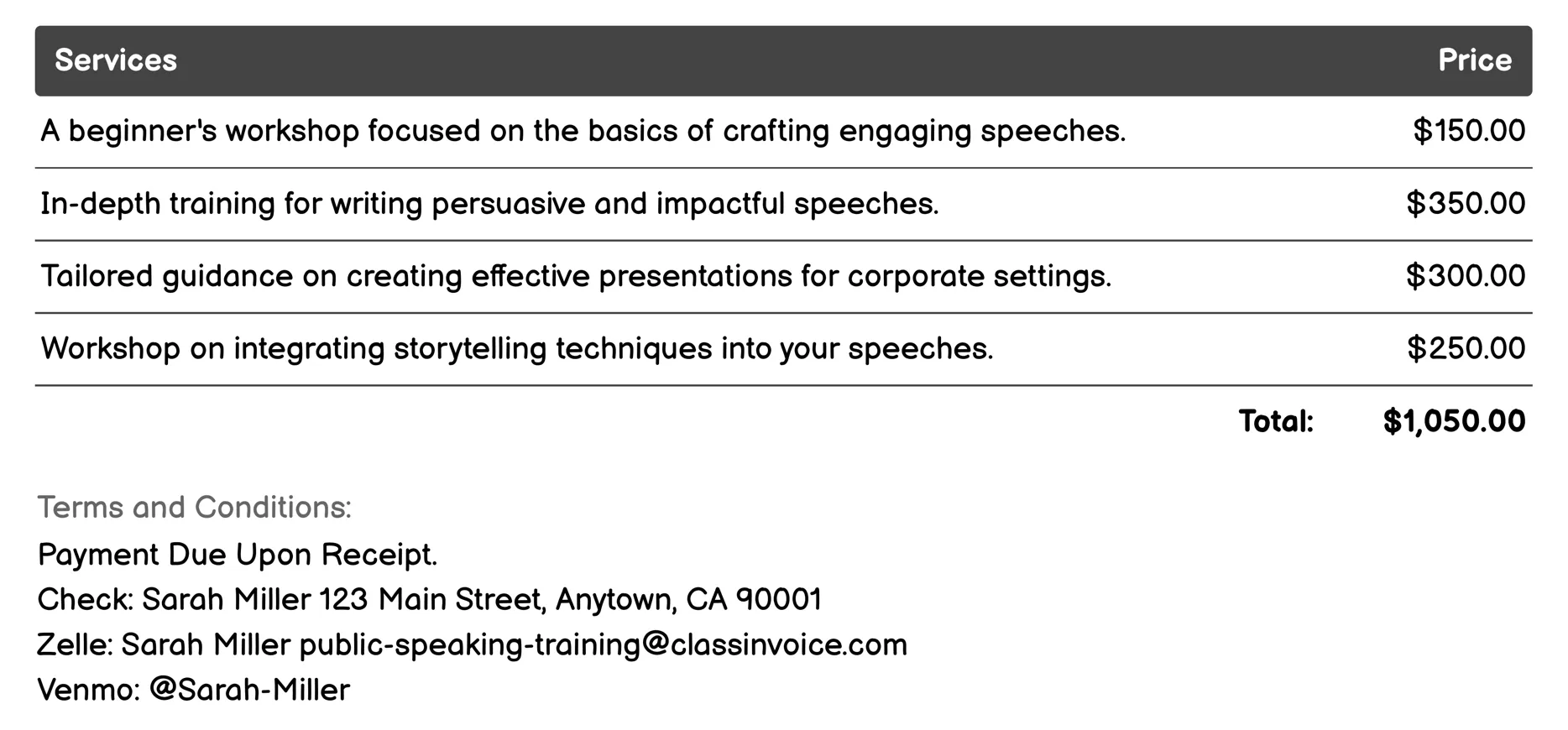 Speech Writing Guidance Invoice Example