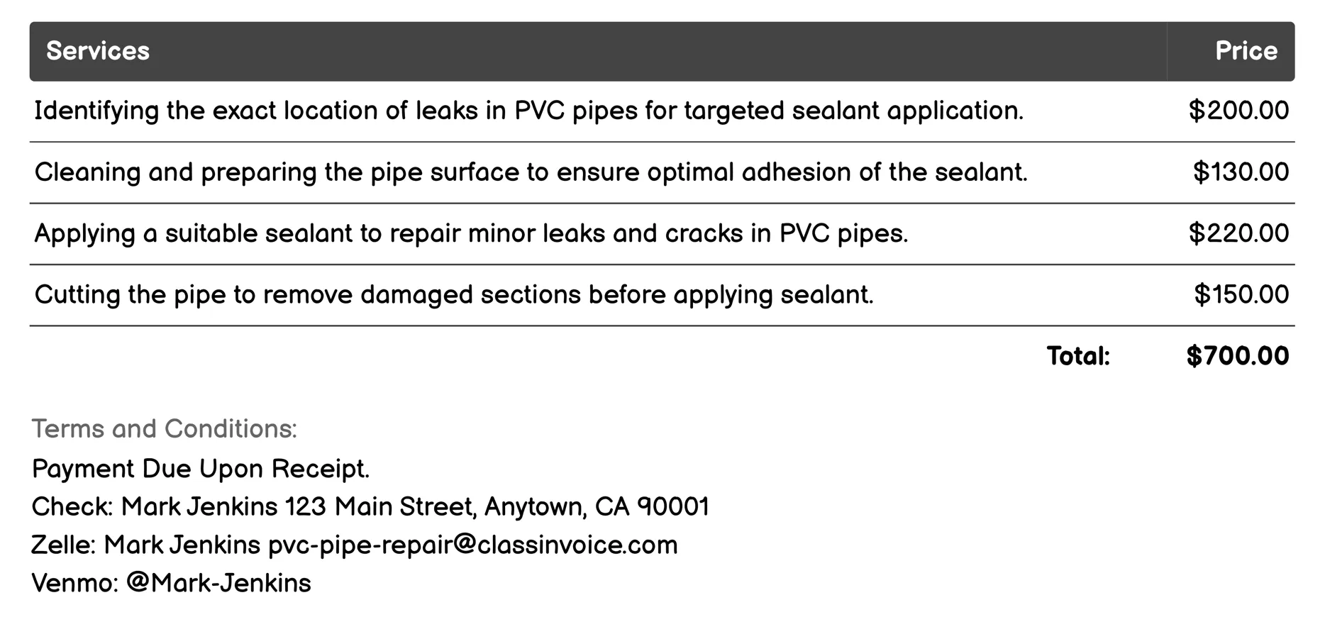 Sealant Application Invoice Example