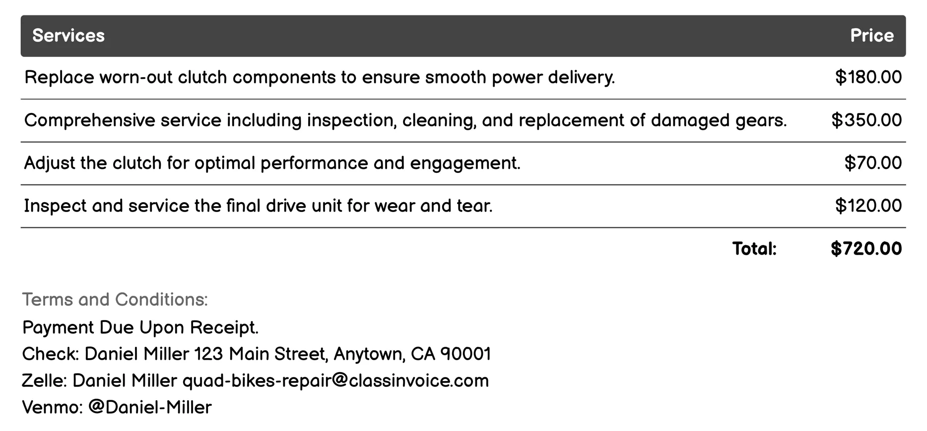 Transmission Service Invoice Example