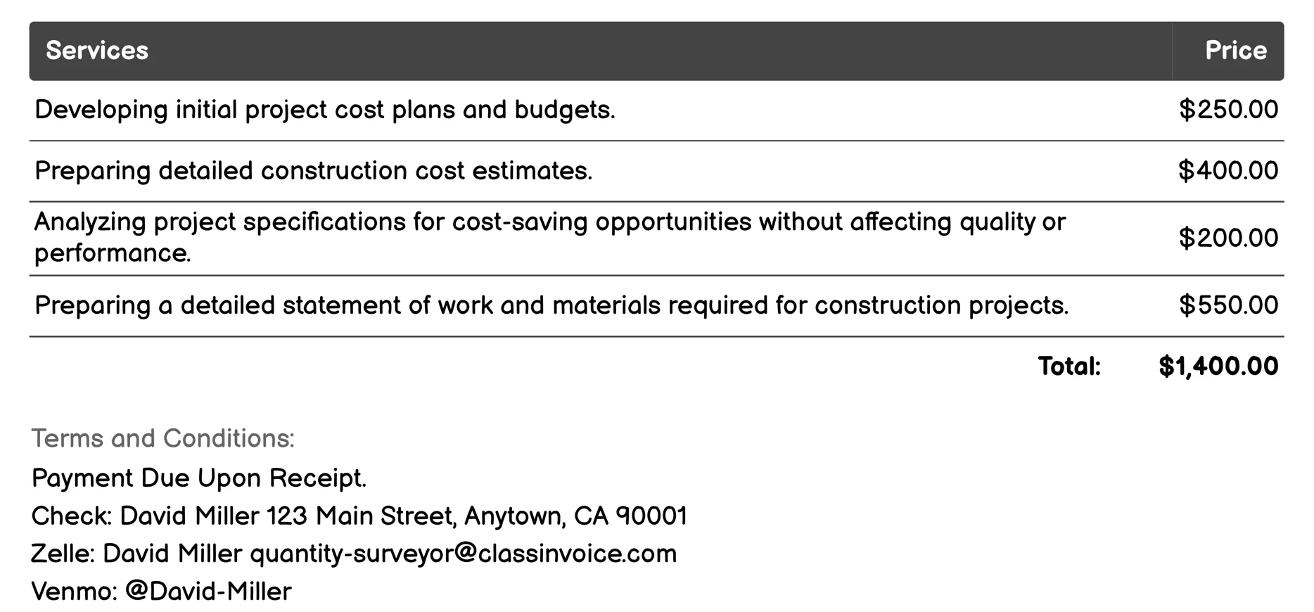 Project Management Support Invoice Example