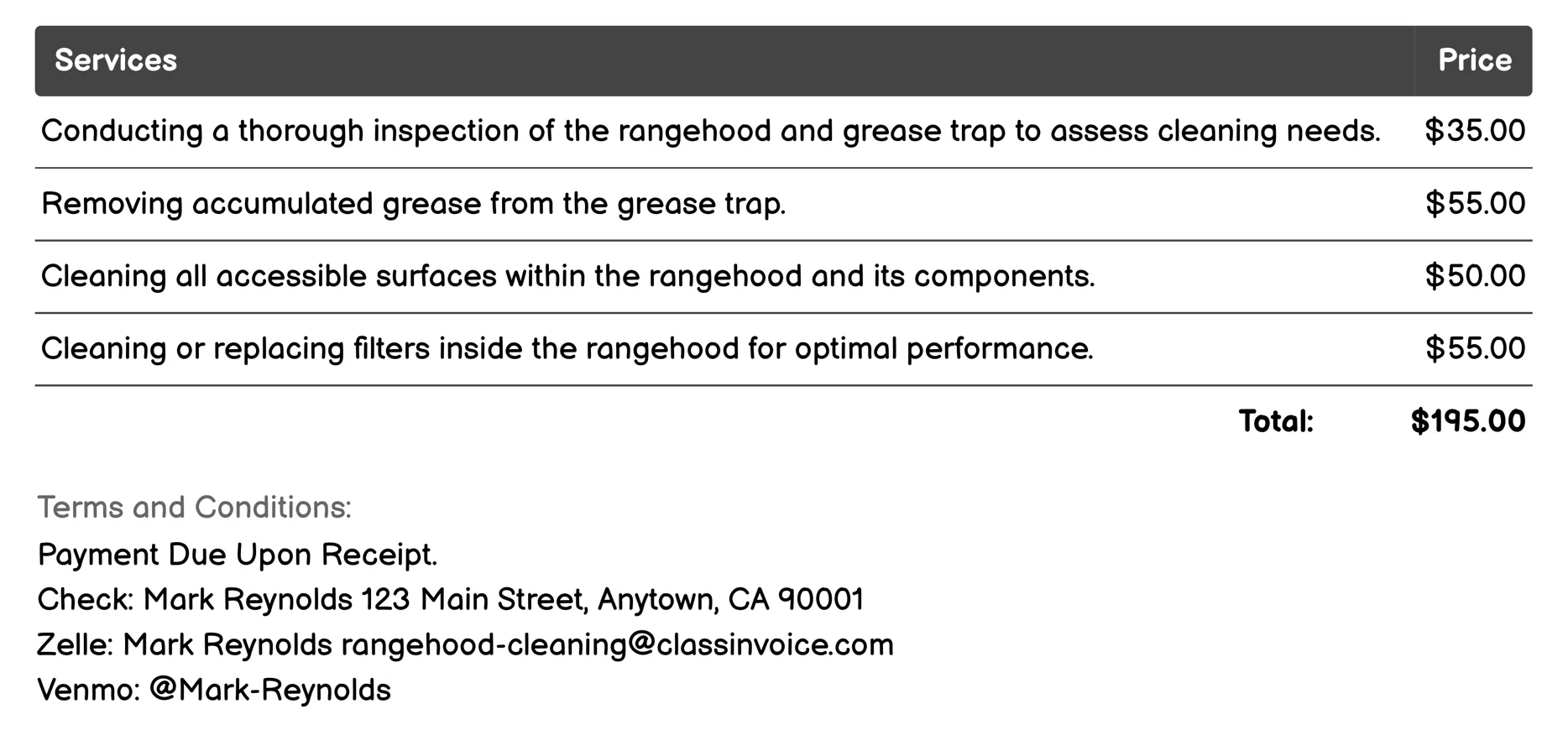 Grease Trap Maintenance Invoice Example