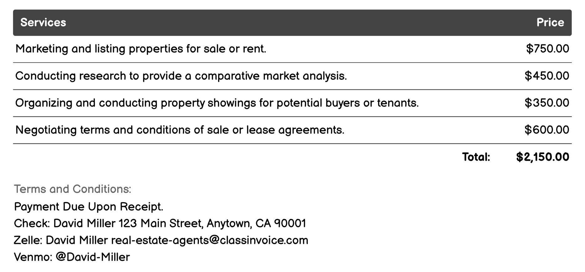 Real Estate Broker Invoice Example