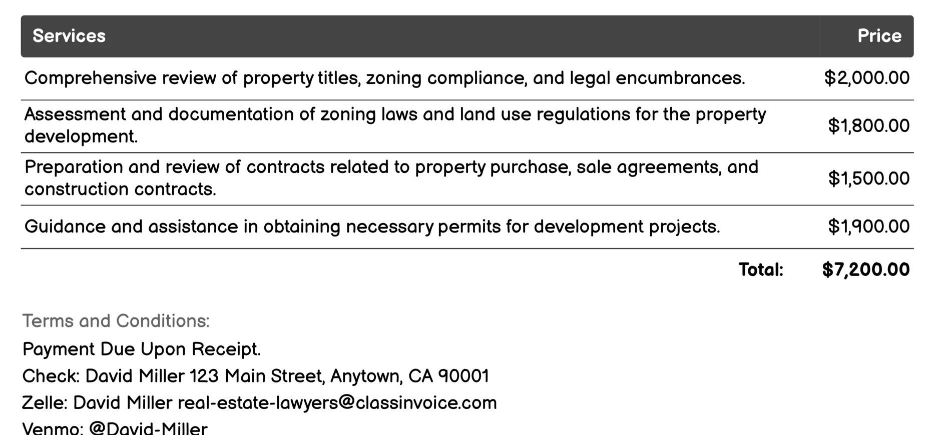 Property Development Invoice Example