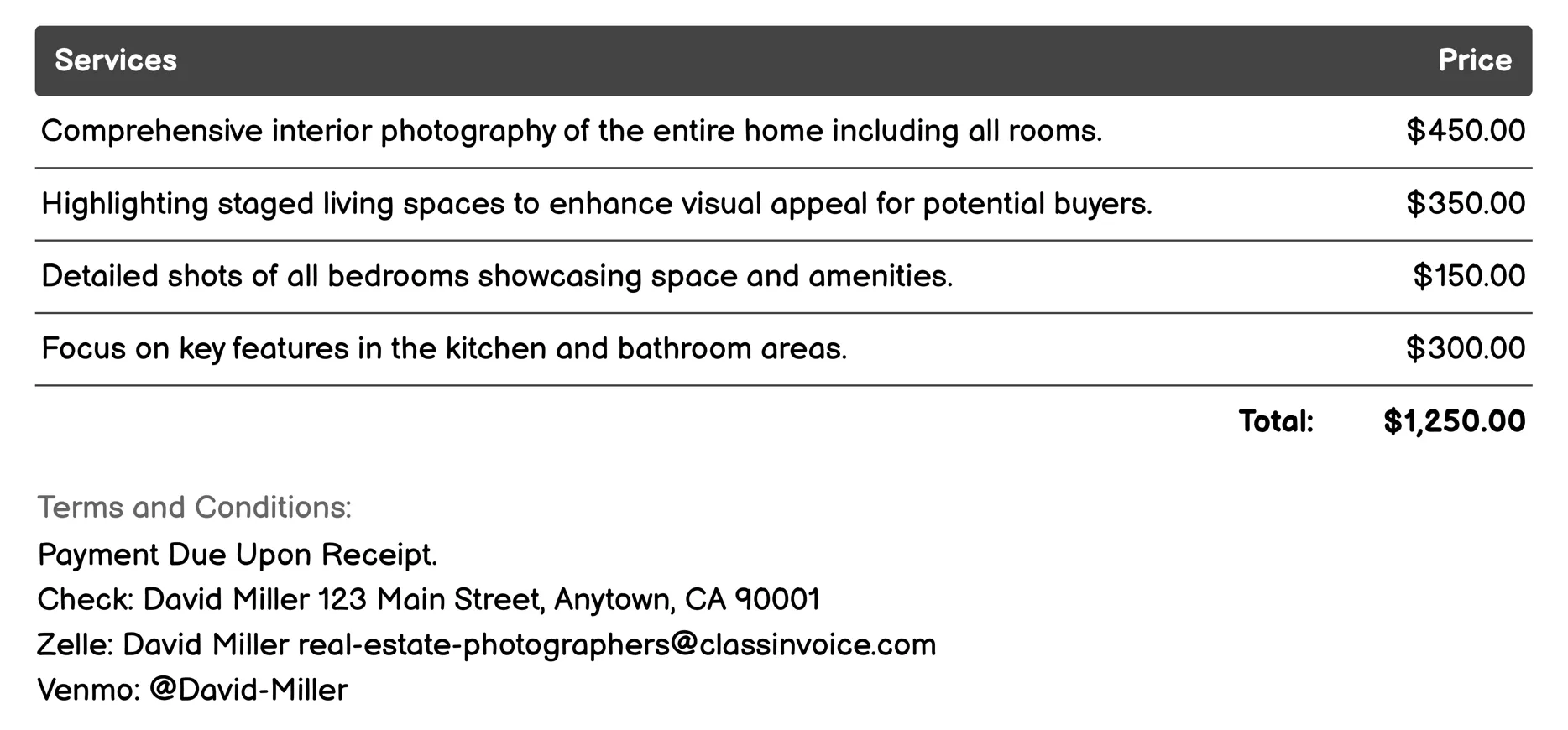 Interior Photography Invoice Example