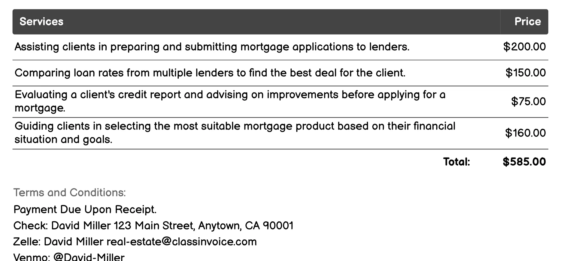 Mortgage Brokerage Invoice Example