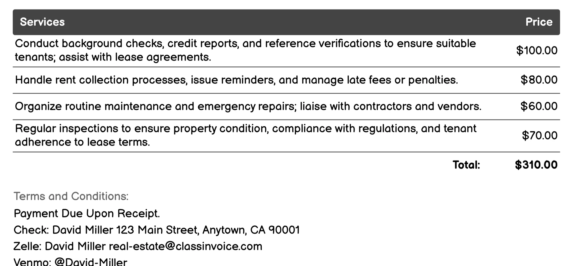Property Management Invoice Example