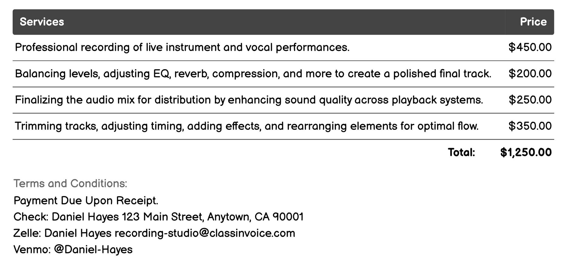 Music Production Invoice Example
