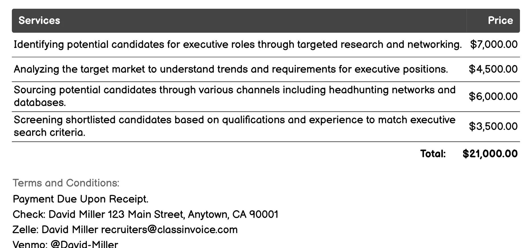 Executive Search Invoice Example