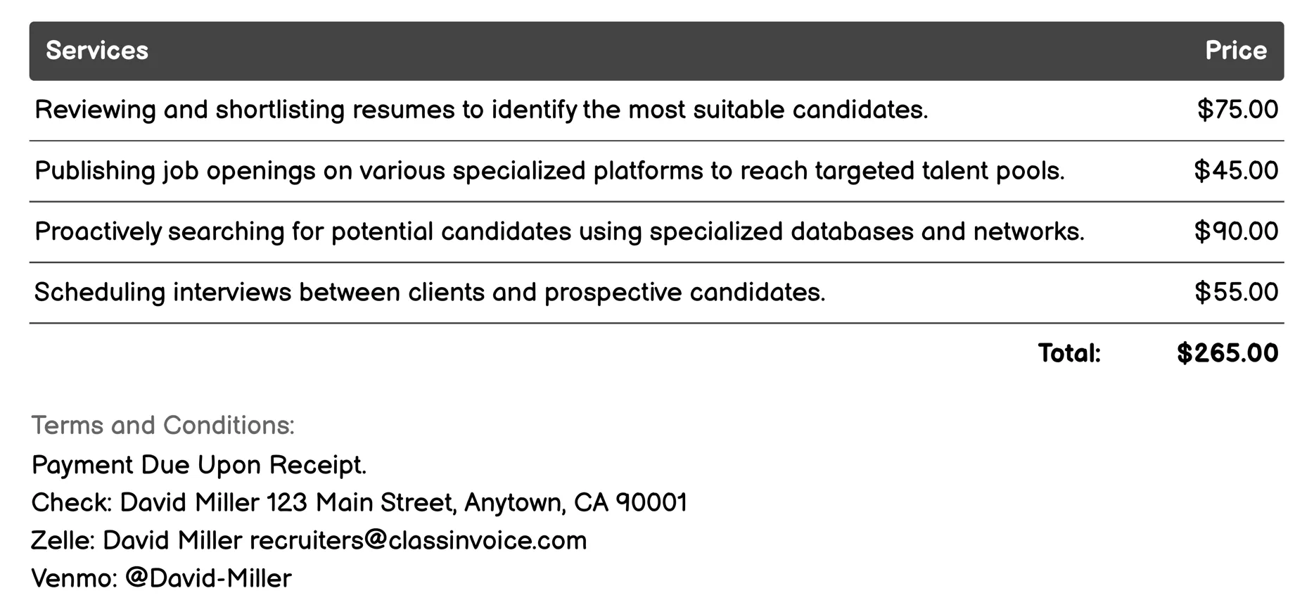 Specialized Recruitment Invoice Example