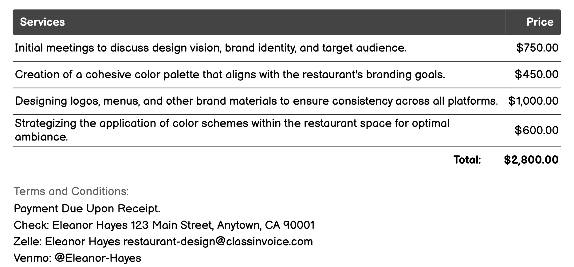 Color Schemes & Branding Invoice Example