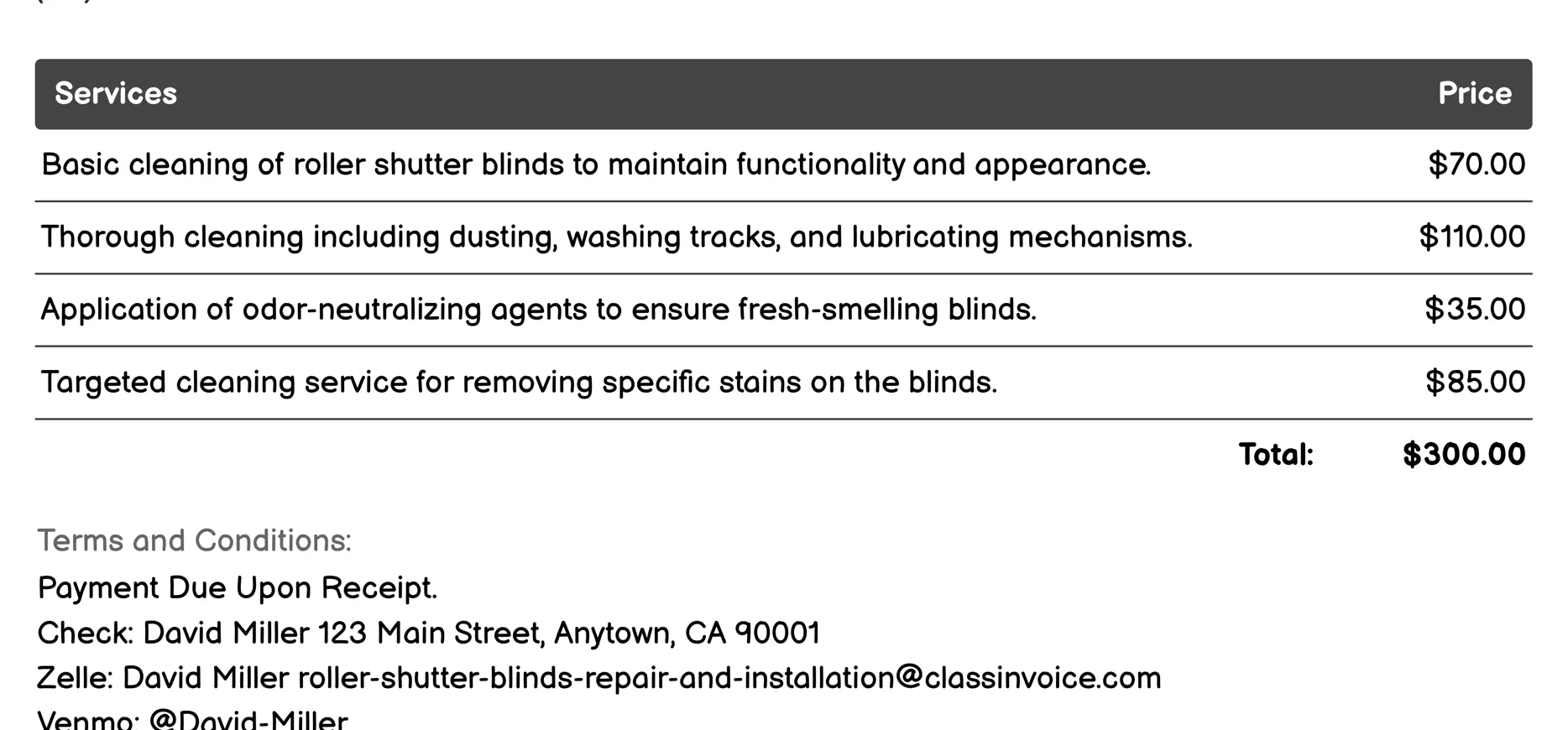 Cleaning Service Invoice Example