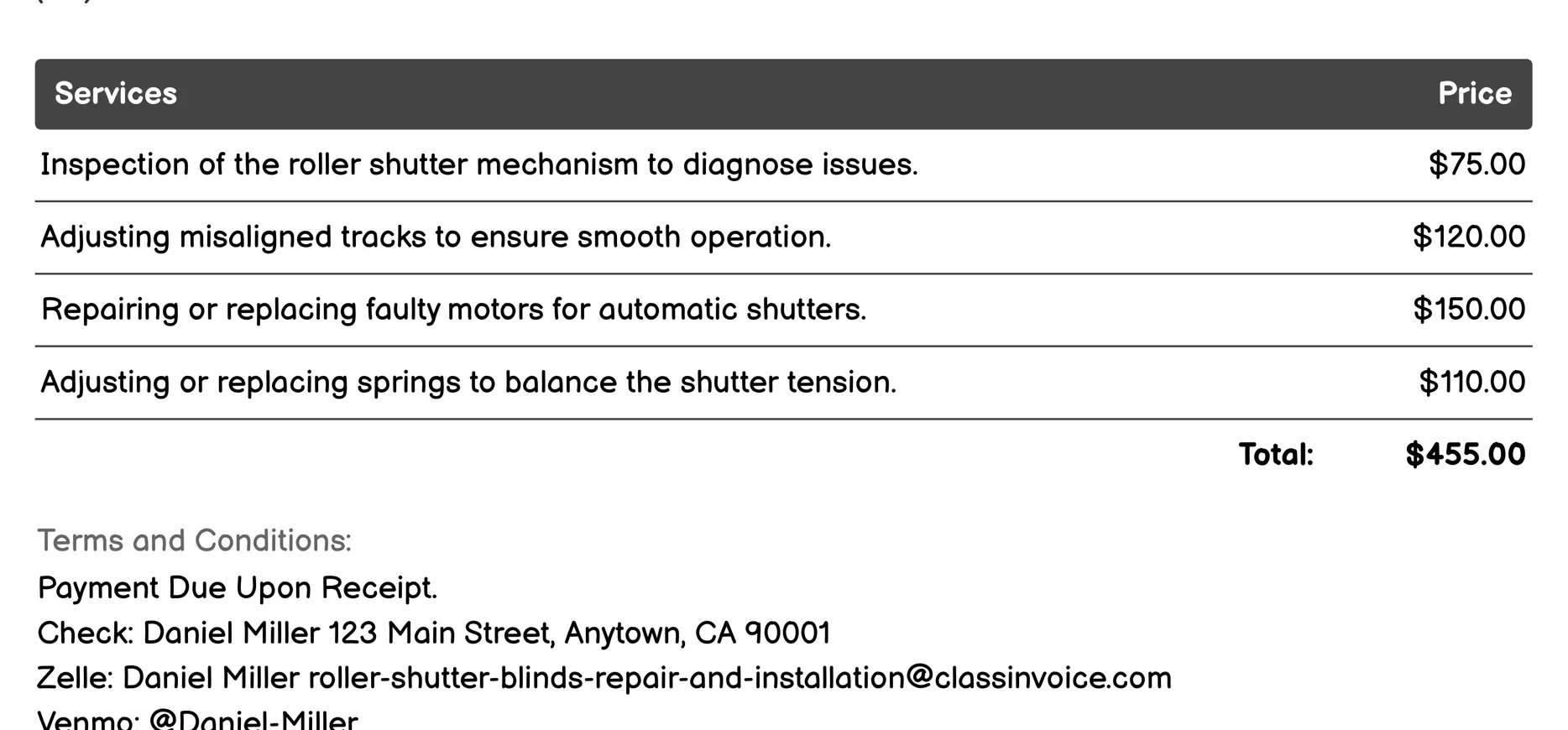 Repair Invoice Example