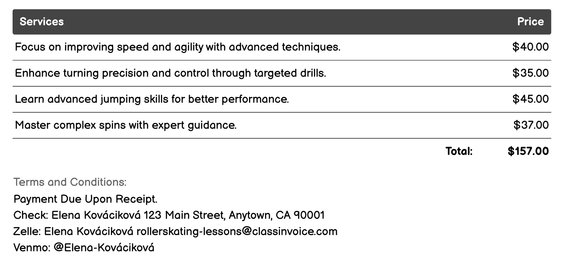 Advanced Techniques Workshop Invoice Example