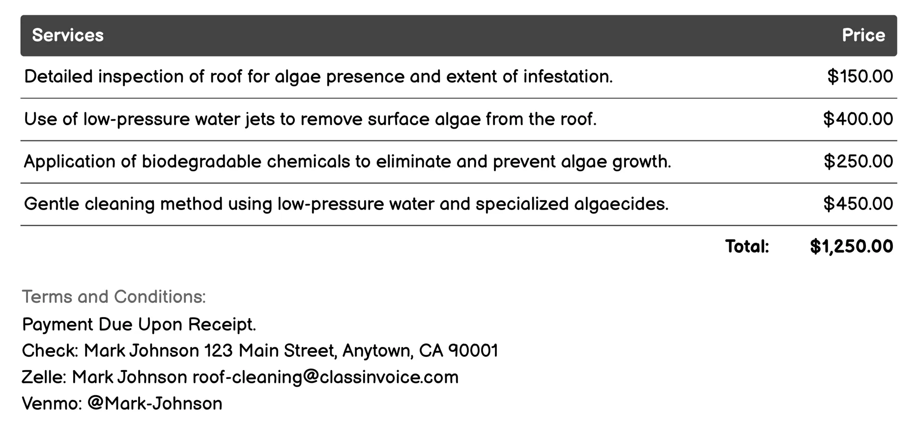 Algae Treatment Invoice Example
