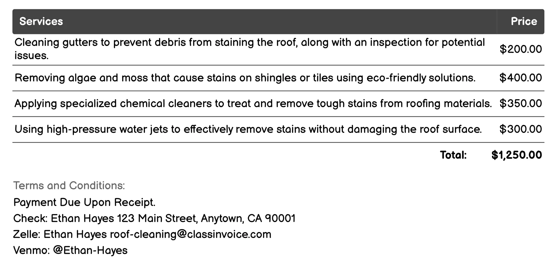 Stain Removal Invoice Example