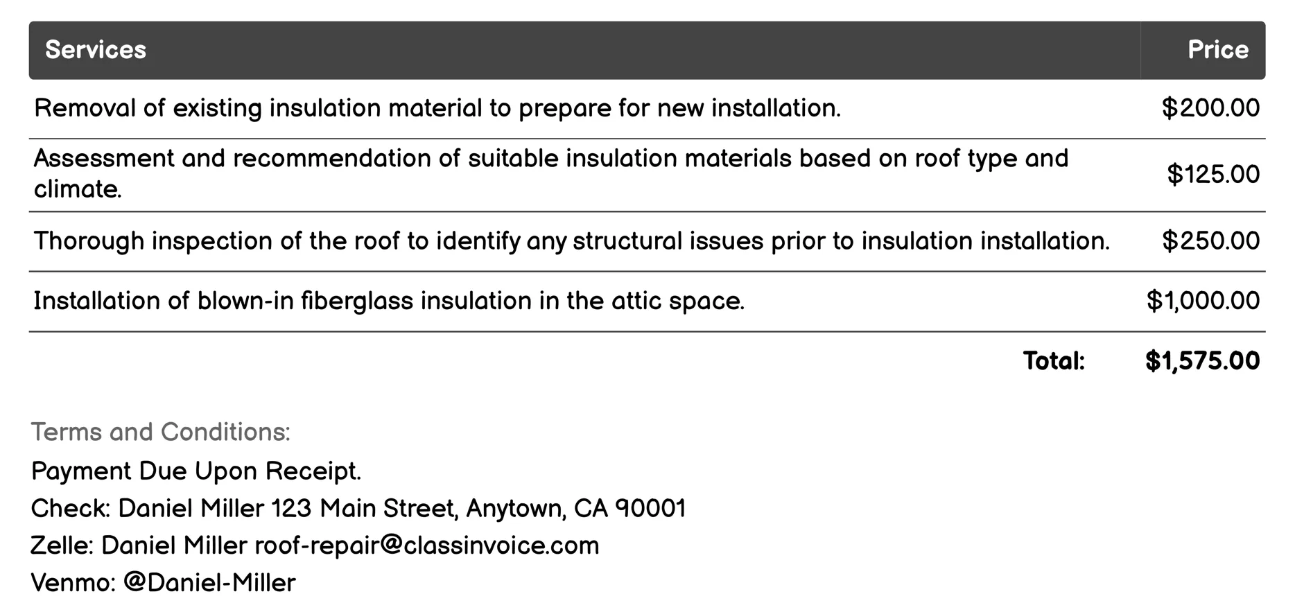 Insulation Installation Invoice Example