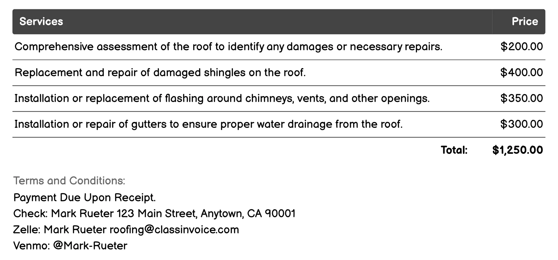 Siding Repair Invoice Example