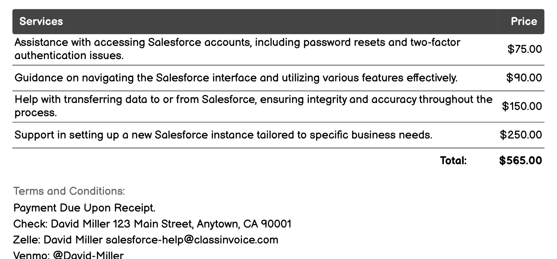 Technical Support Invoice Example