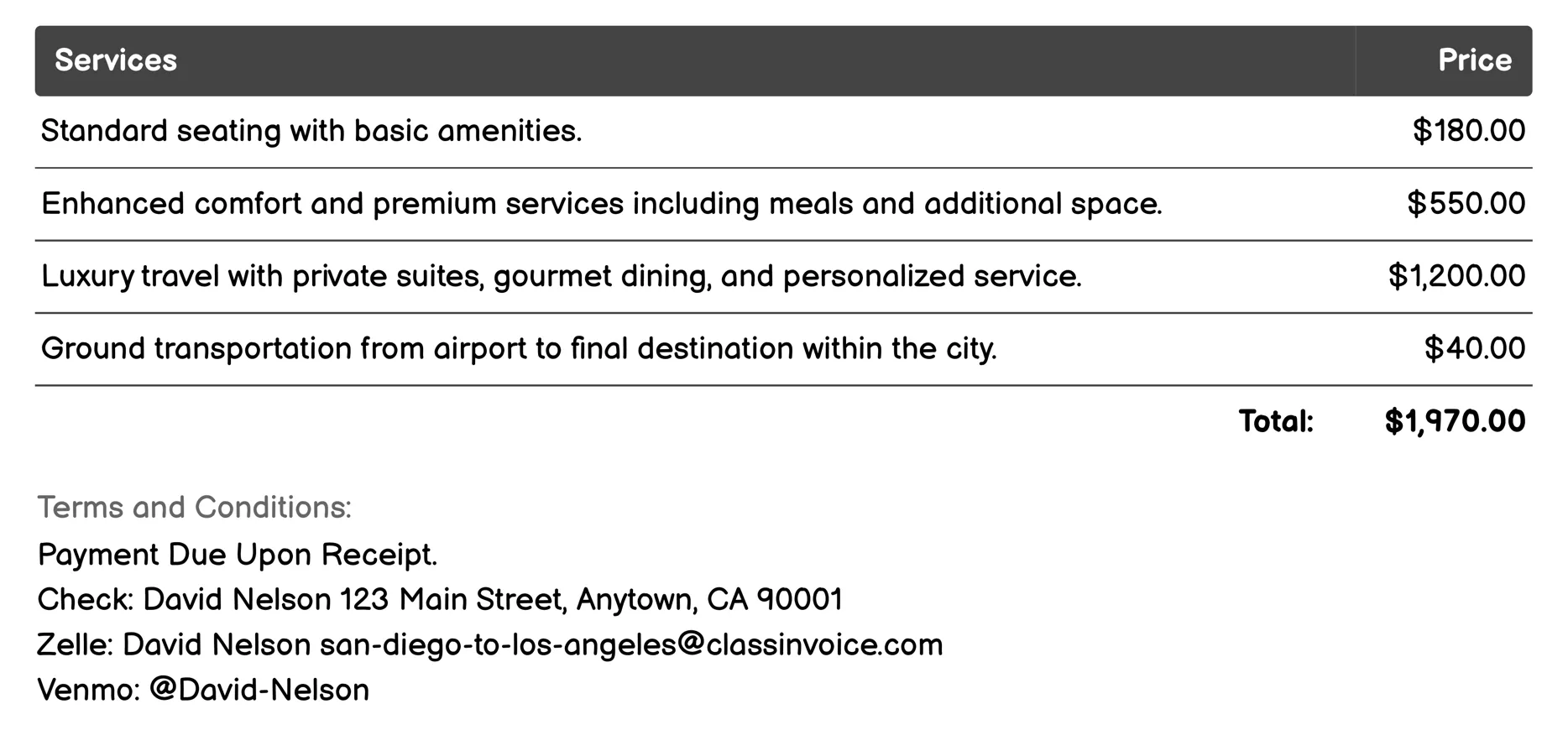 Air Travel Invoice Example