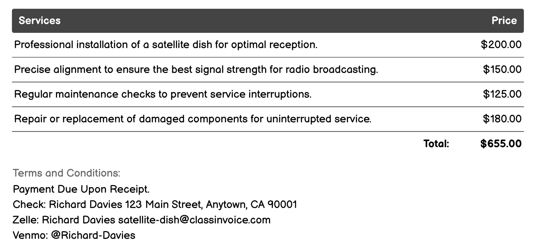 Satellite Radio Broadcasting Invoice Example