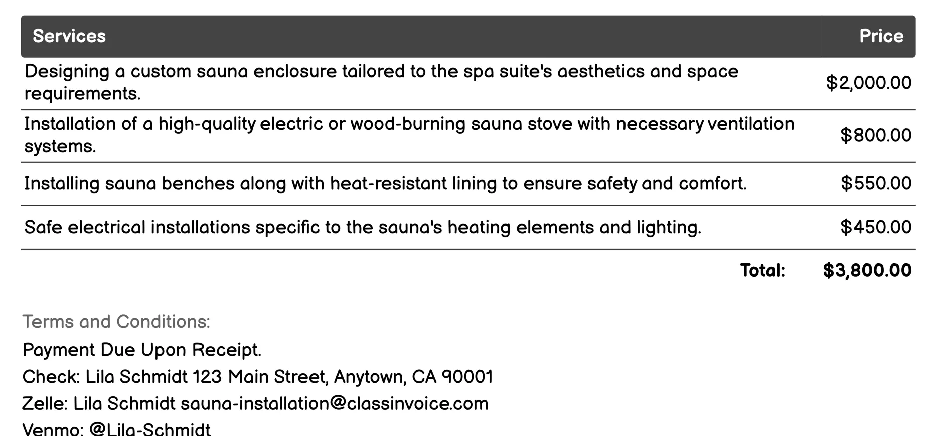 Spa Suite Integration Invoice Example