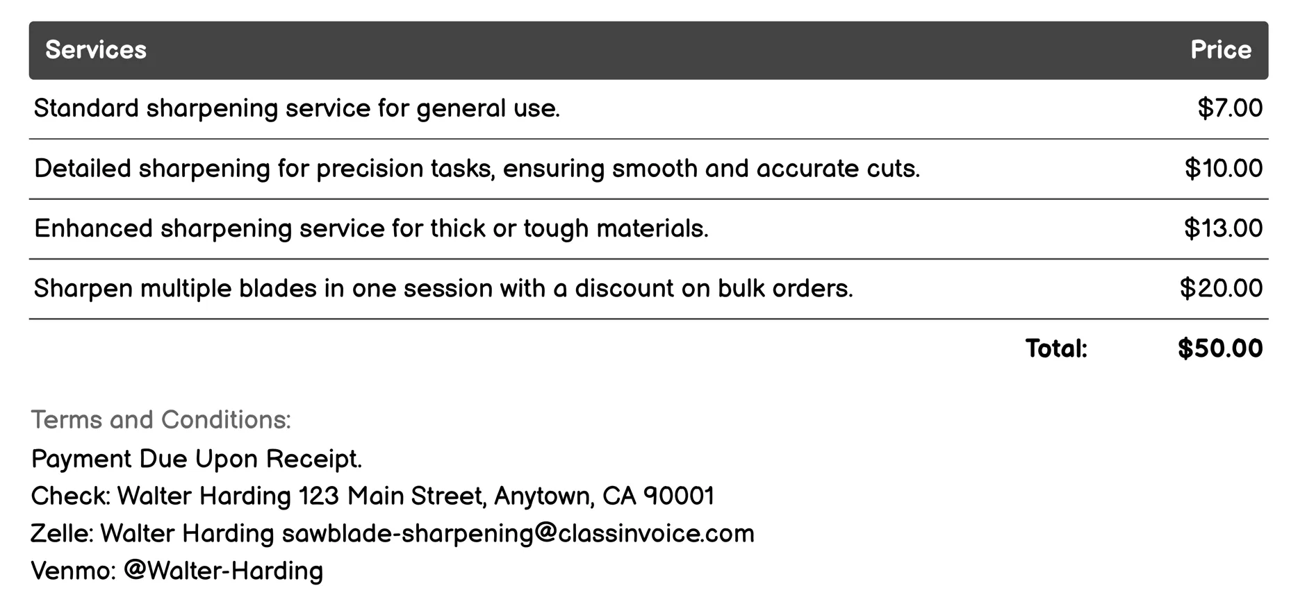 Hacksaw Blades Invoice Example