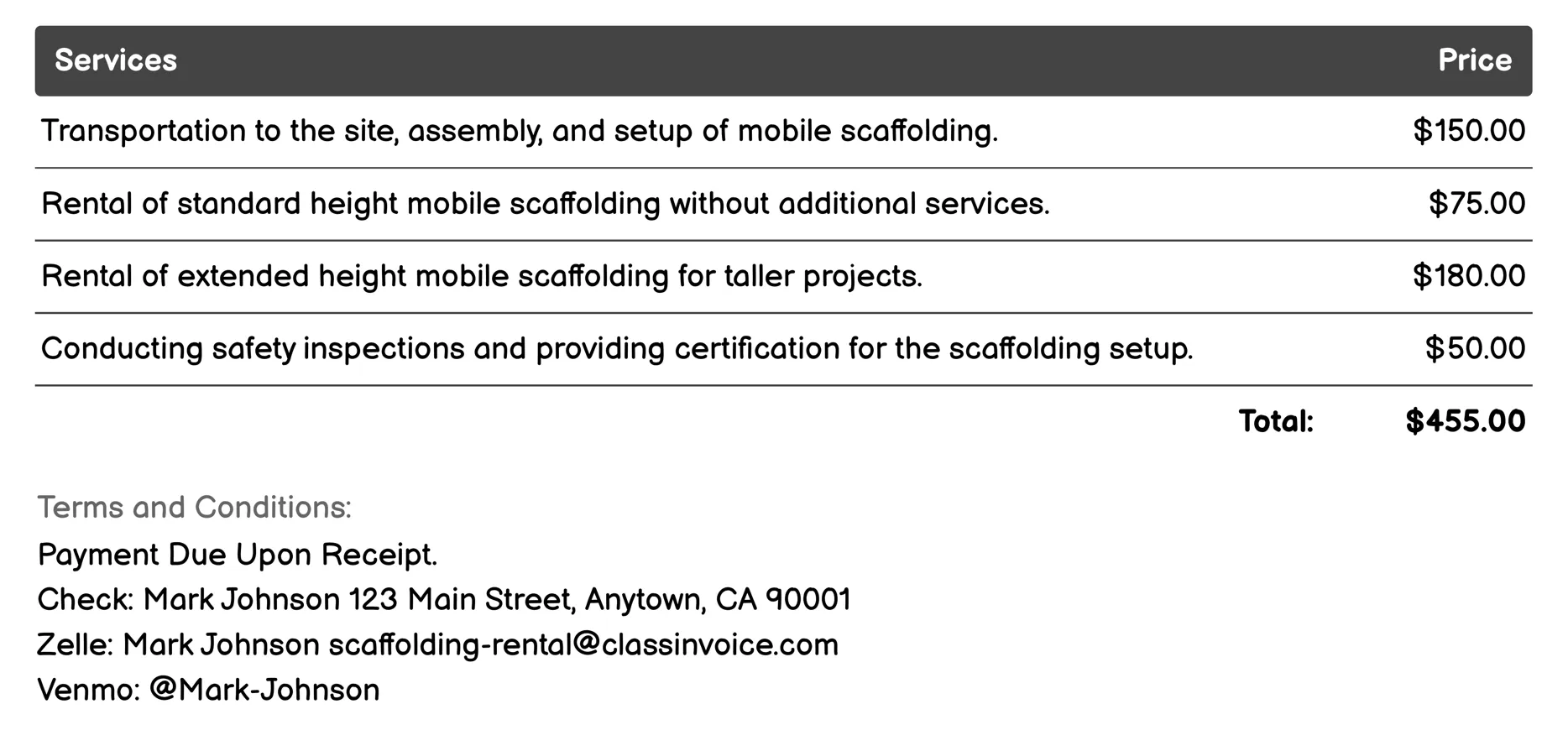 Mobile Scaffolding Invoice Example