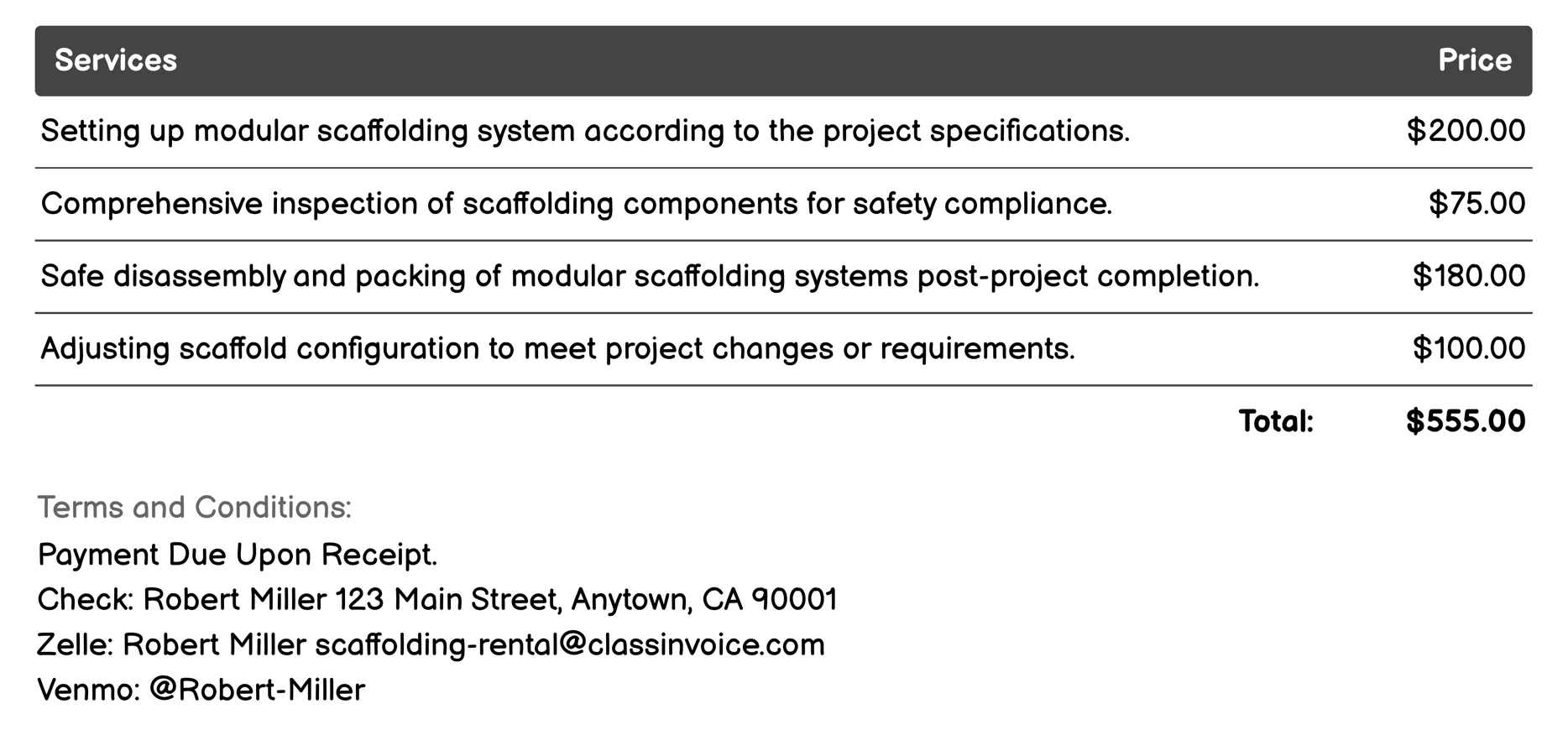 System Scaffolding (Modular) Invoice Example