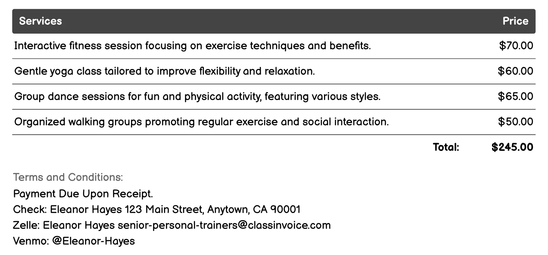 Social Engagement Activities Invoice Example