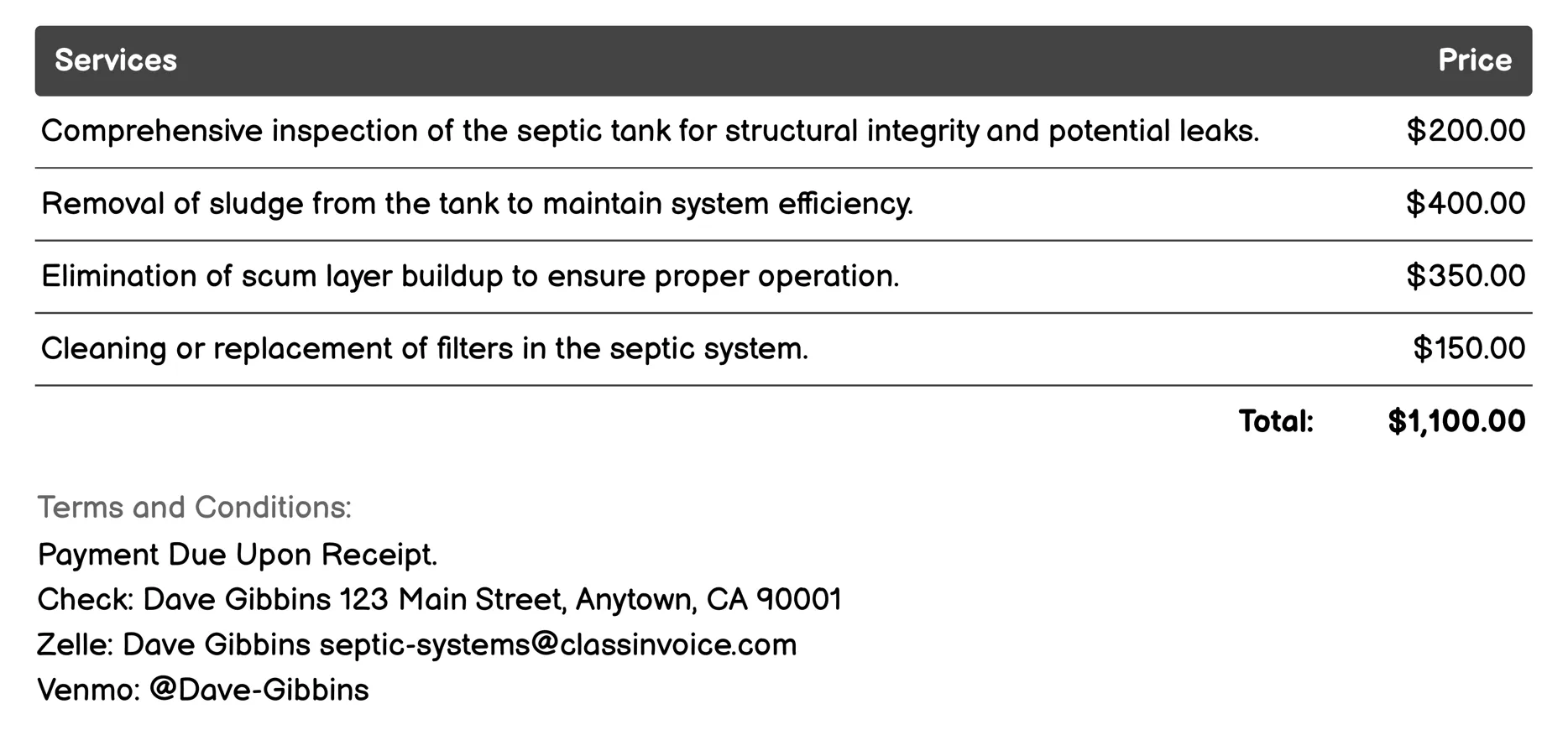 Maintenance Invoice Example