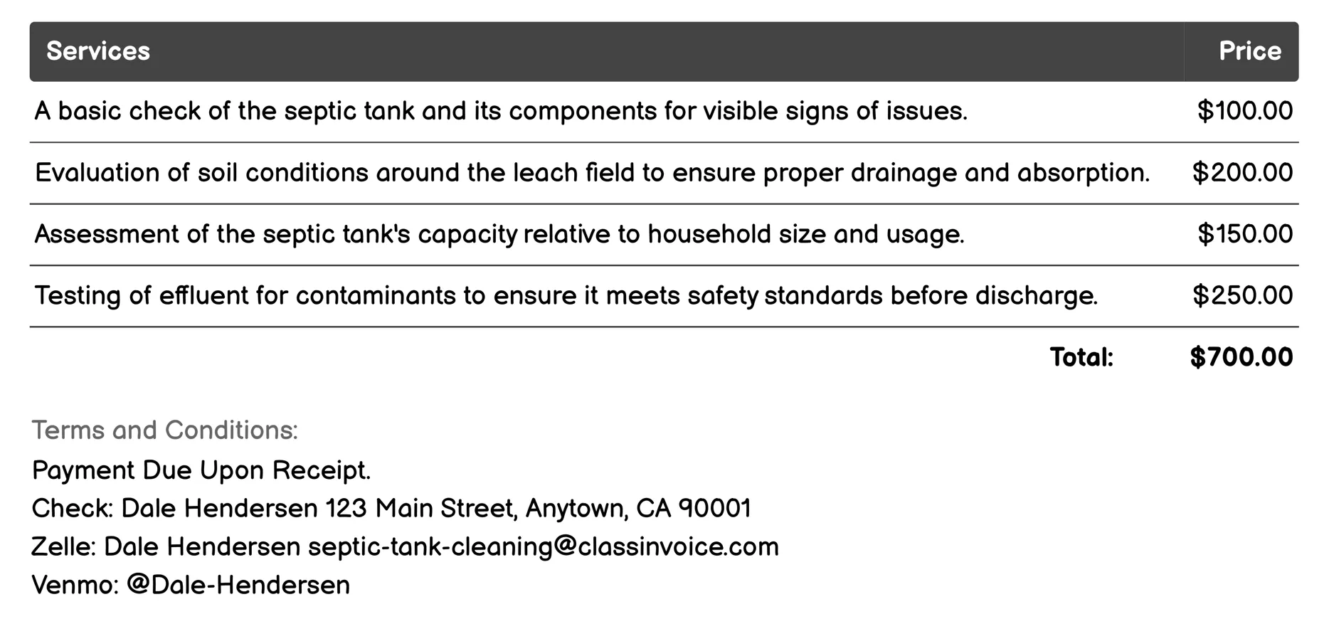 System Evaluation Invoice Example