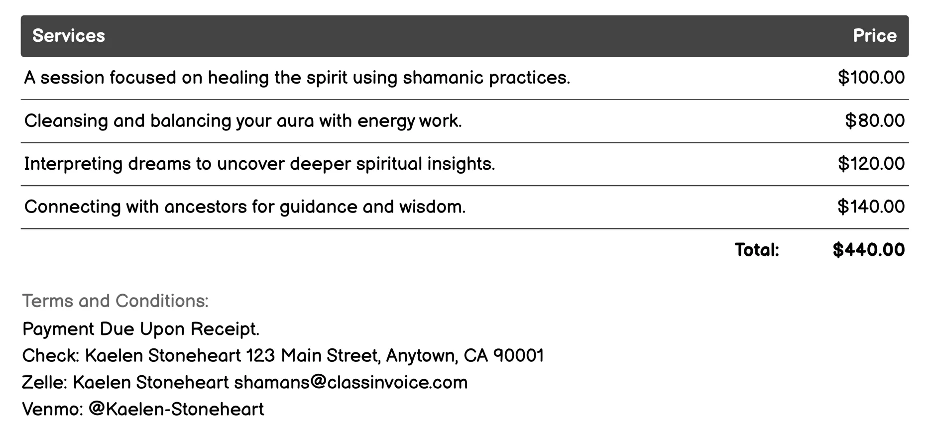 Guidance and Counseling Invoice Example