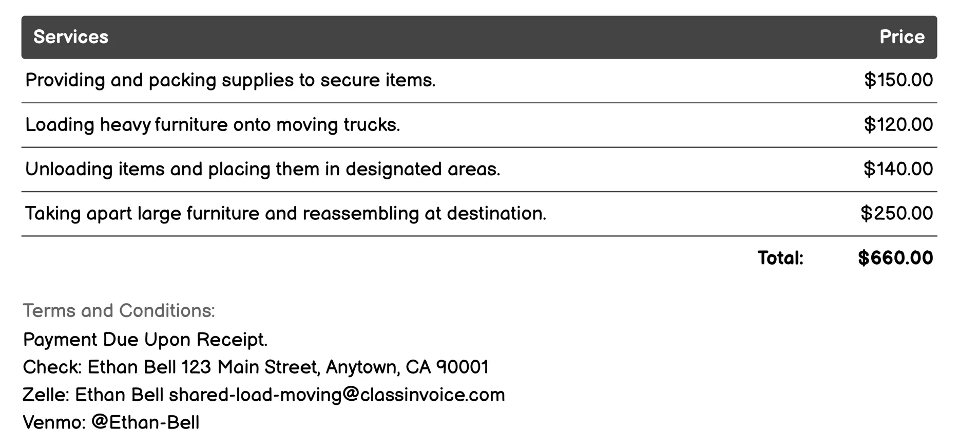 Local Office Move Invoice Example