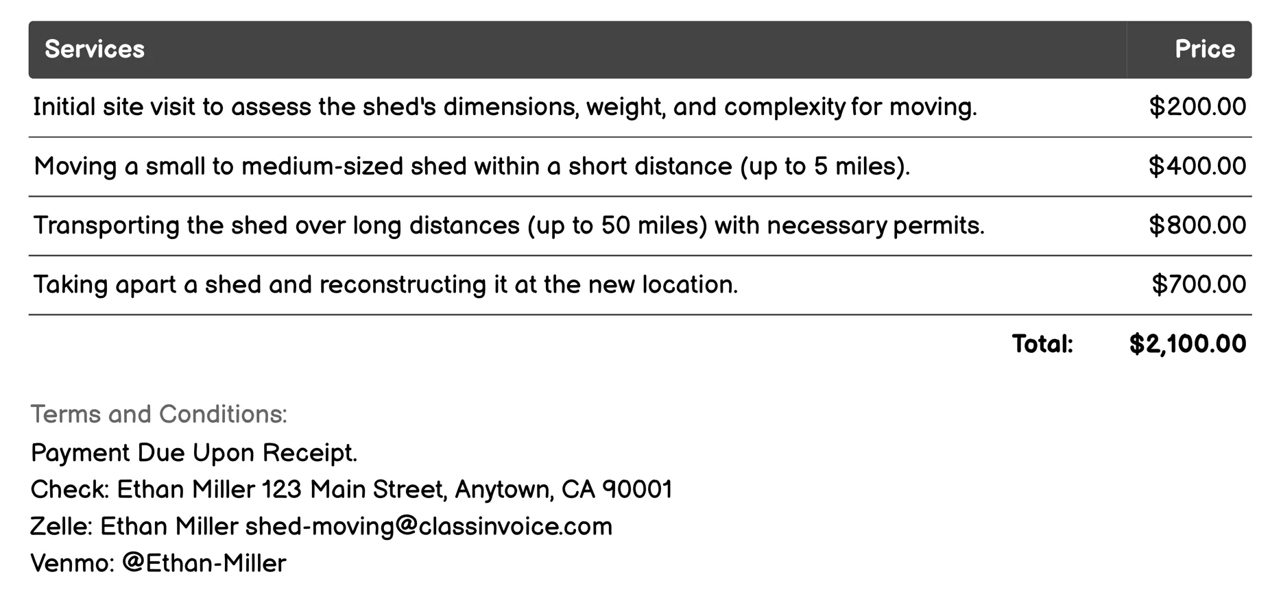Transportation Services Invoice Example