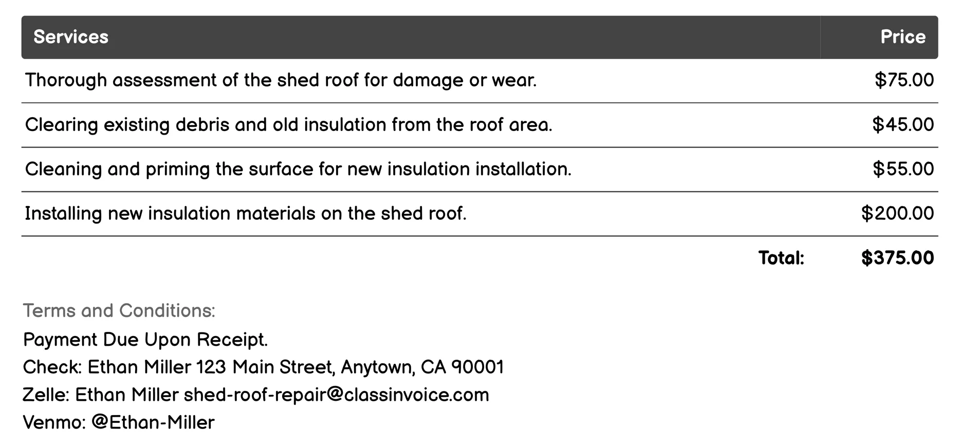 Insulation Installation Invoice Example