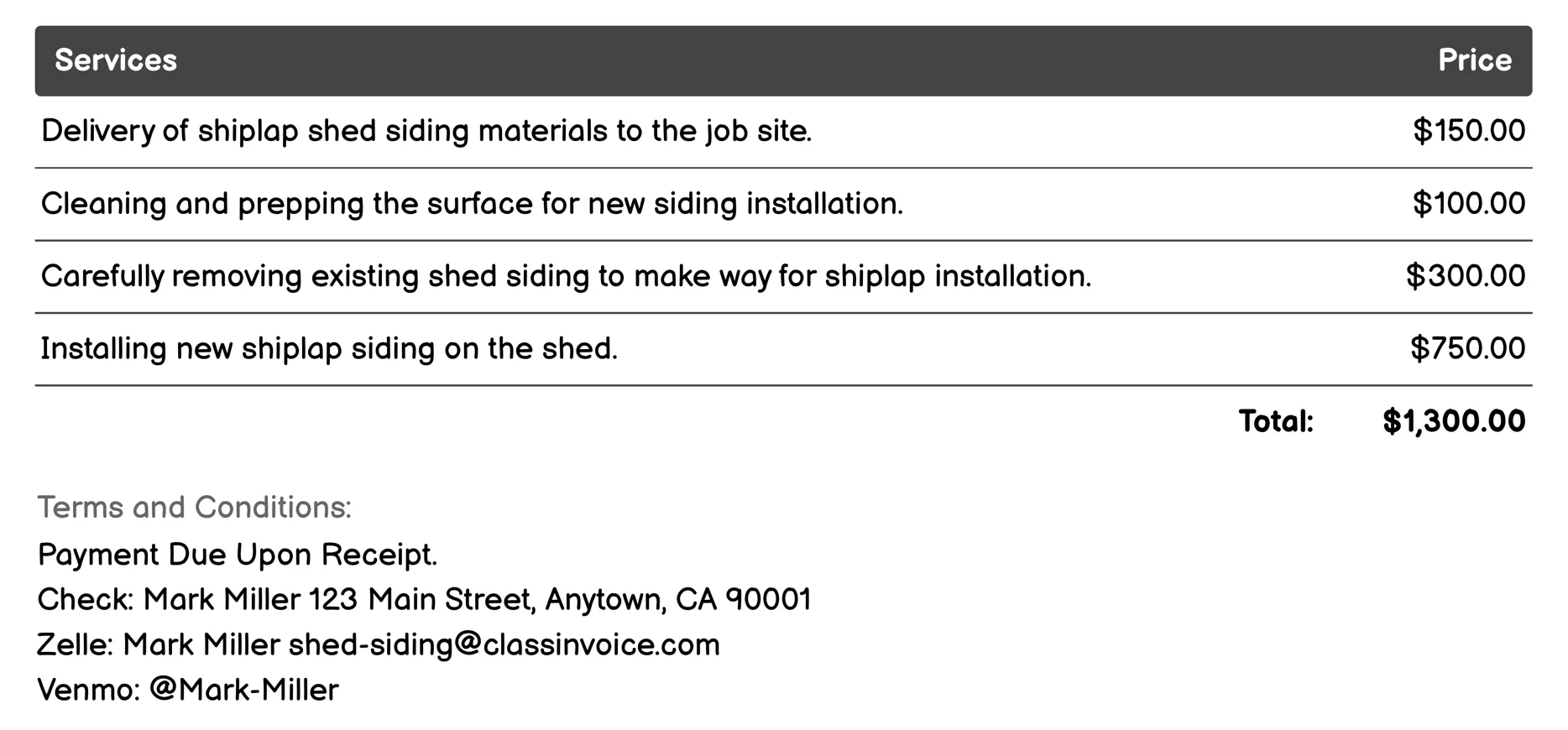 Shiplap Shed Siding Invoice Example