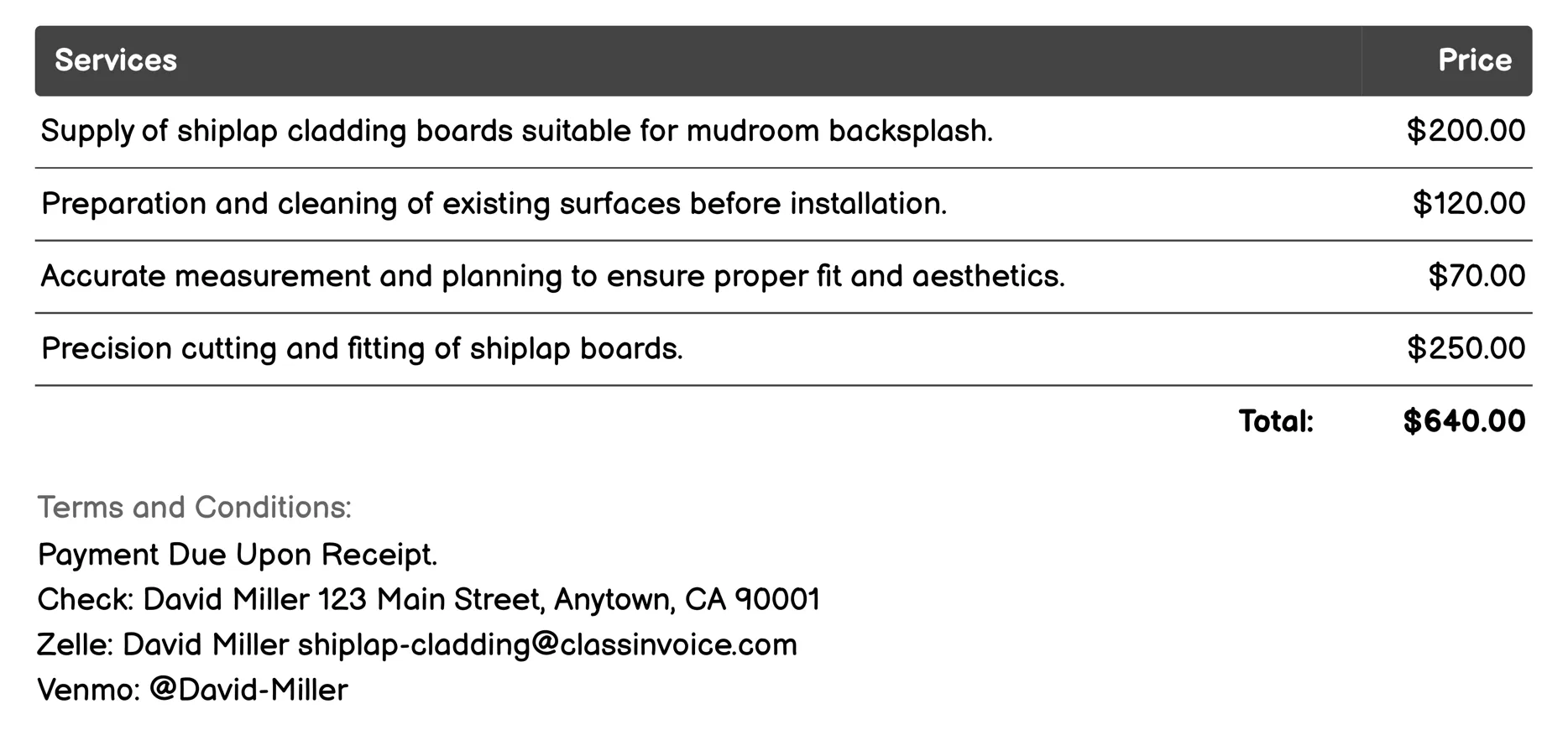 Mudroom Backsplash Invoice Example