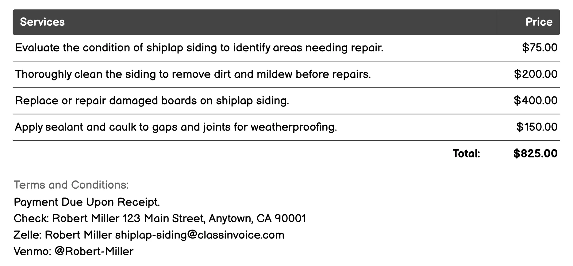 Repair Invoice Example