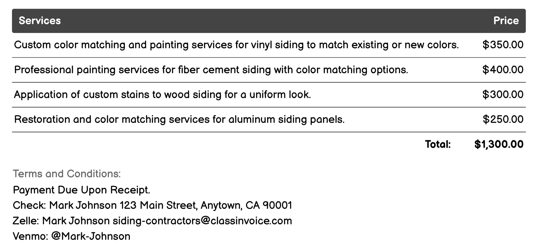 Color Matching and Painting Services Invoice Example