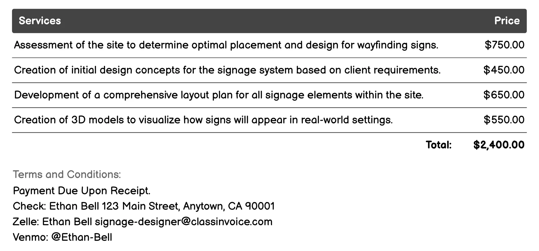Wayfinding Systems Invoice Example